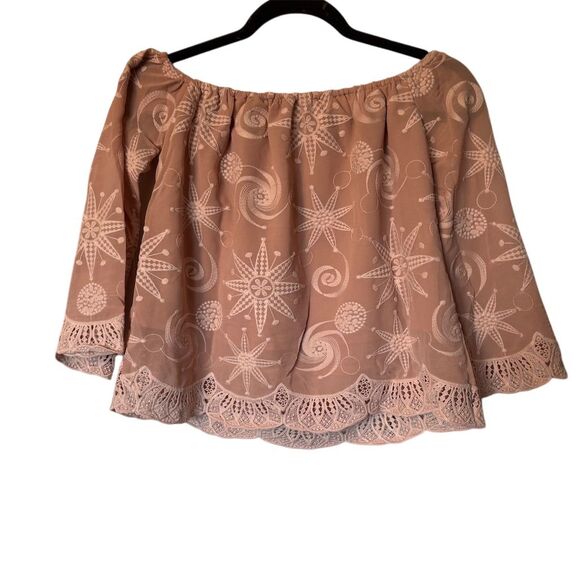 Endless Rose Women's XS Pink Boho Embroidered Off Shoulder Blouse - Picture 1 of 10